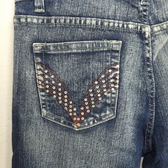 Dark Wash Blue Denim Jeans with Rhinestones - Picture 7 of 7